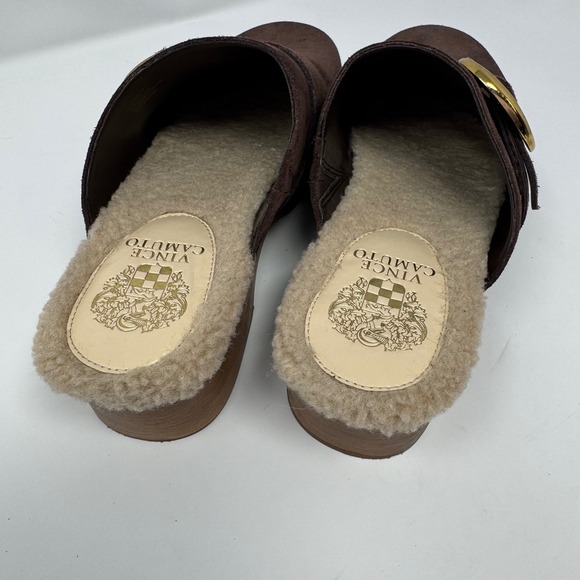 Vince Camuto Canzenee Suede Clogs Mules Women Size 9 Chocolate Brown Buckle - Picture 6 of 10